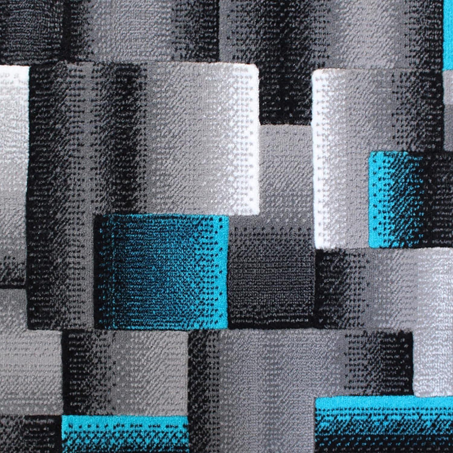 image:imageFlash Furniture Elio Collection Color Blocked Pattern Area Rug High Pile Blue Olefin Rug 8 x 10 Area Rug Jute Backing Hallway Entryway BedroomTurquoise