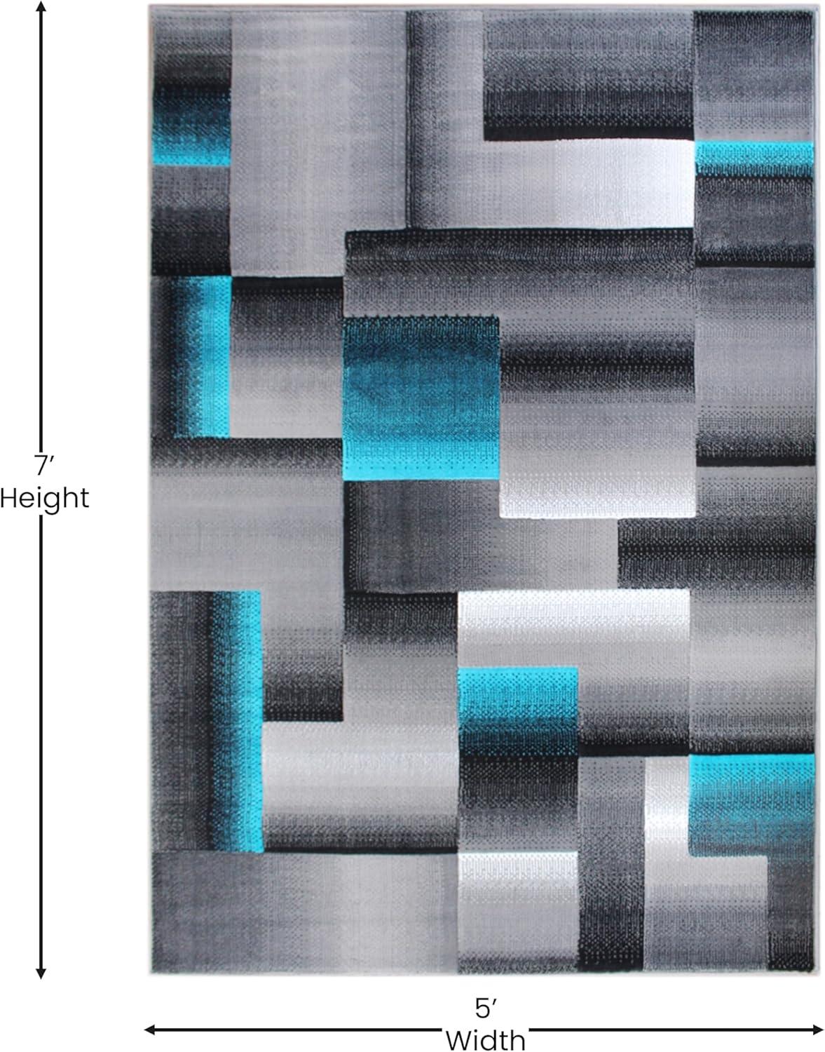 image:imageFlash Furniture Elio Collection Color Blocked Pattern Area Rug High Pile Blue Olefin Rug 8 x 10 Area Rug Jute Backing Hallway Entryway BedroomTurquoise