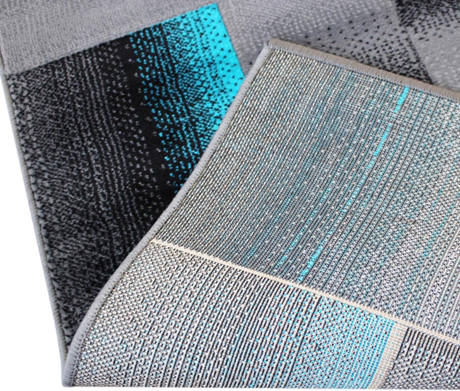 image:imageFlash Furniture Elio Collection Color Blocked Pattern Area Rug High Pile Blue Olefin Rug 8 x 10 Area Rug Jute Backing Hallway Entryway BedroomTurquoise
