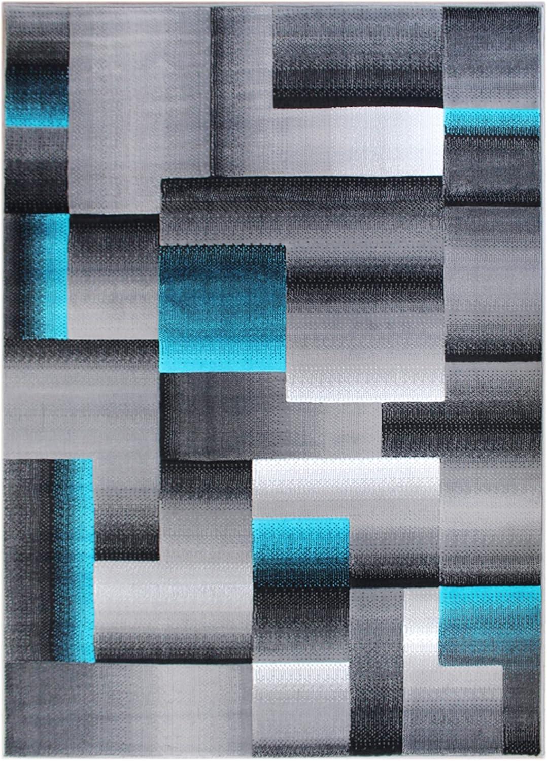 image:imageFlash Furniture Elio Collection Color Blocked Pattern Area Rug High Pile Blue Olefin Rug 8 x 10 Area Rug Jute Backing Hallway Entryway BedroomTurquoise