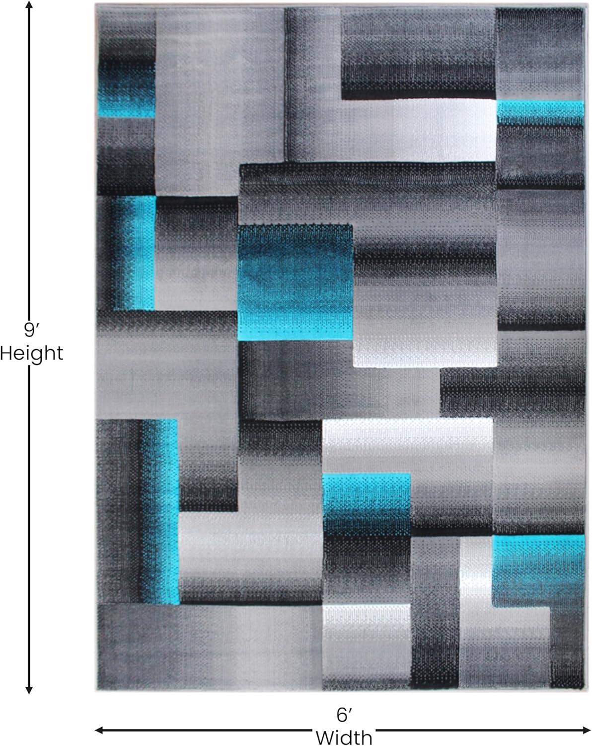 image:imageFlash Furniture Elio Collection Color Blocked Pattern Area Rug High Pile Blue Olefin Rug 8 x 10 Area Rug Jute Backing Hallway Entryway BedroomTurquoise