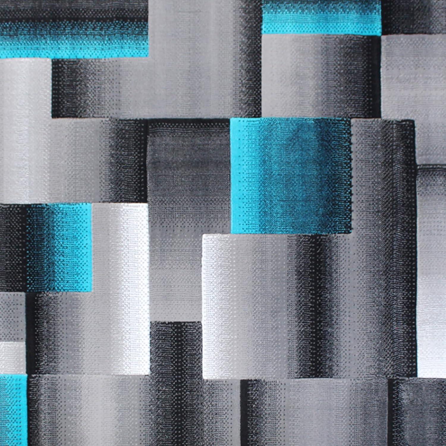 image:imageFlash Furniture Elio Collection Color Blocked Pattern Area Rug High Pile Blue Olefin Rug 8 x 10 Area Rug Jute Backing Hallway Entryway BedroomTurquoise