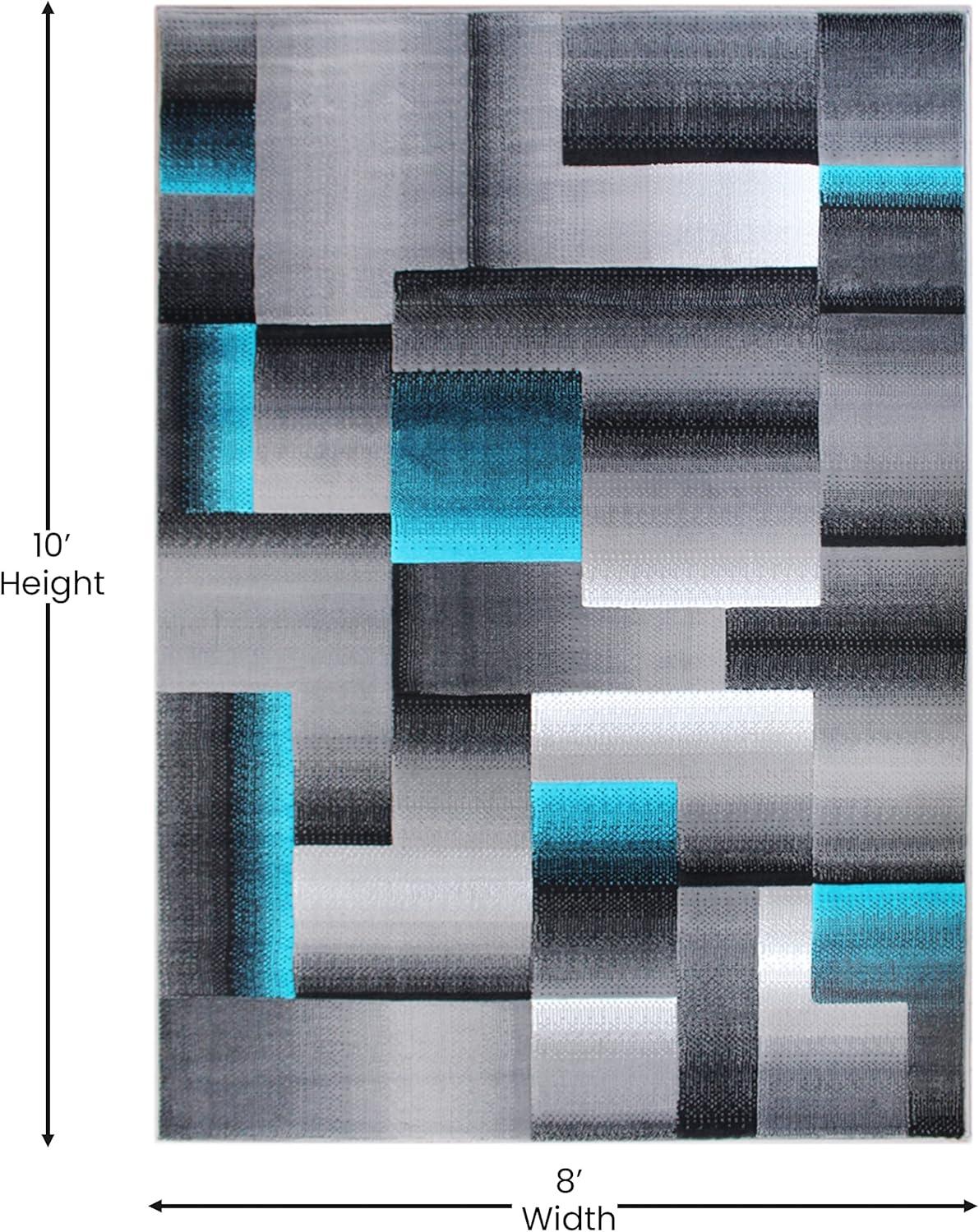 image:imageFlash Furniture Elio Collection Color Blocked Pattern Area Rug High Pile Blue Olefin Rug 8 x 10 Area Rug Jute Backing Hallway Entryway BedroomTurquoise