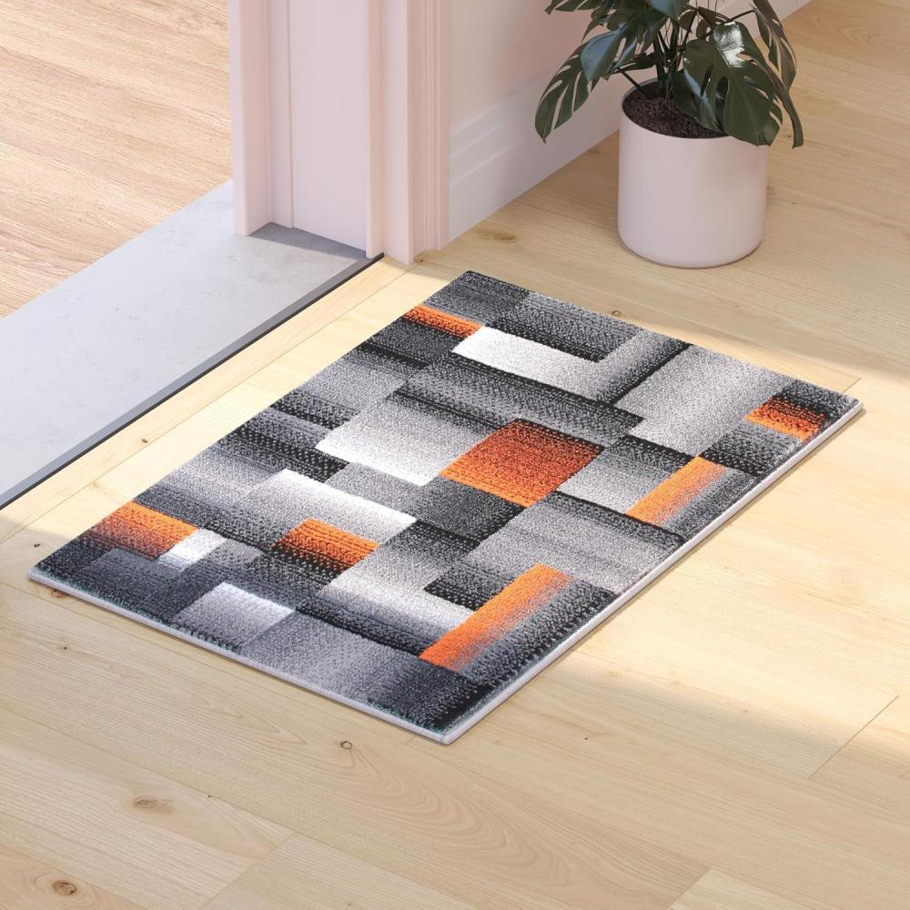 image:imageFlash Furniture Elio Collection Color Blocked Pattern Area Rug High Pile Blue Olefin Rug 8 x 10 Area Rug Jute Backing Hallway Entryway BedroomOrange