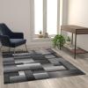Flash Furniture Elio Collection Color Blocked Pattern Area Rug – High Pile Blue Olefin Rug – 8′ x 10′ Area Rug – Jute Backing – Hallway, Entryway, Bedroom(Grey)