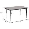 Flash Furniture Wren 36”W x 72”L Rectangular Grey HP Laminate Activity Table – Height Adjustable Short Legs(Grey)
