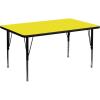 Flash Furniture Wren 36”W x 72”L Rectangular Grey HP Laminate Activity Table – Height Adjustable Short Legs(Yellow)