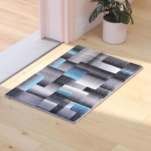 Flash Furniture Elio Collection Color Blocked Pattern Area Rug – High Pile Blue Olefin Rug – 8′ x 10′ Area Rug – Jute Backing – Hallway, Entryway, Bedroom(Blue)