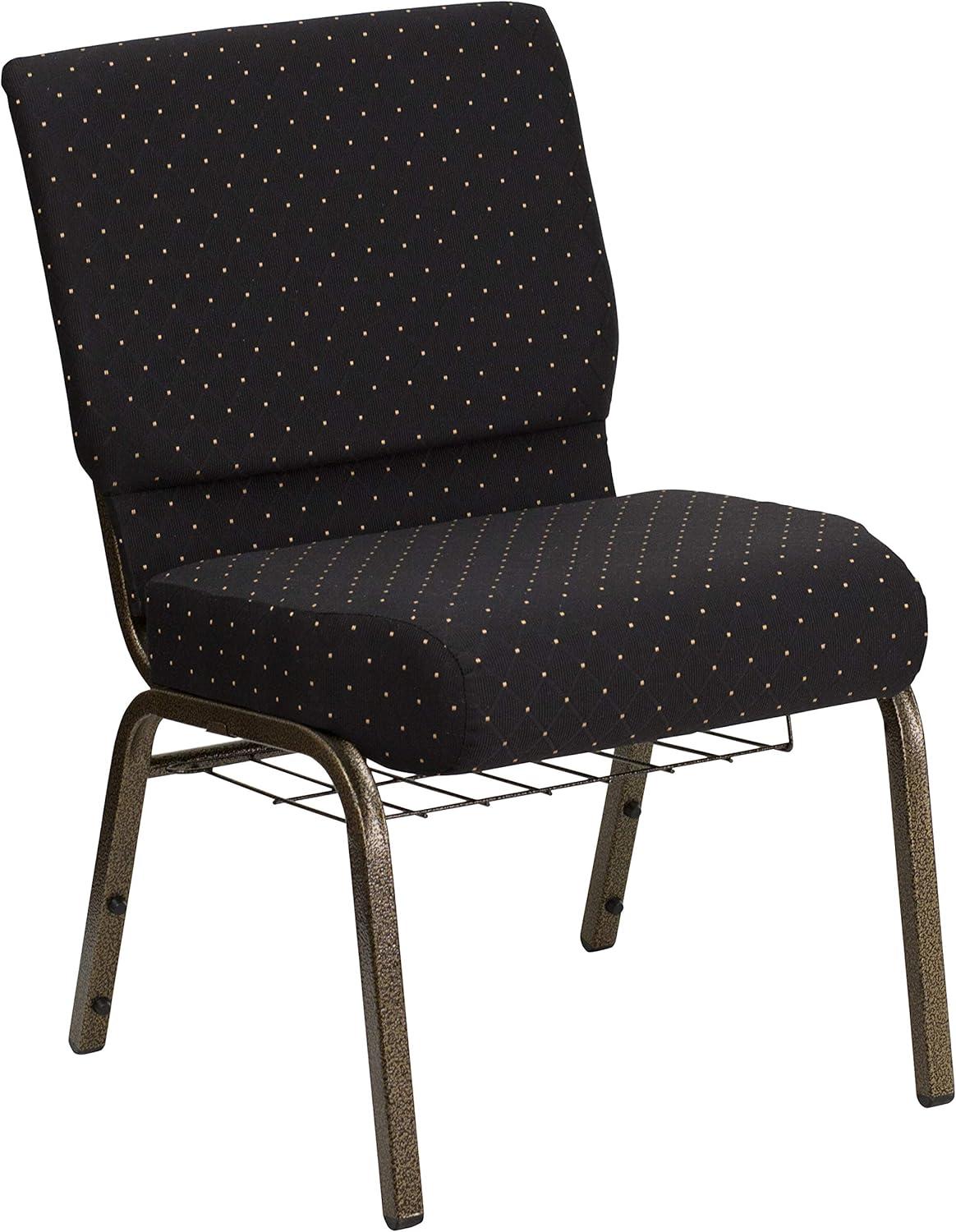 image:imageFlash Furniture 4 Pack HERCULES Series 21W Church Chair in Dark Gray Fabric with Book Rack Silver Vein FrameBlack Dot Patterned FabricGold Vein Frame