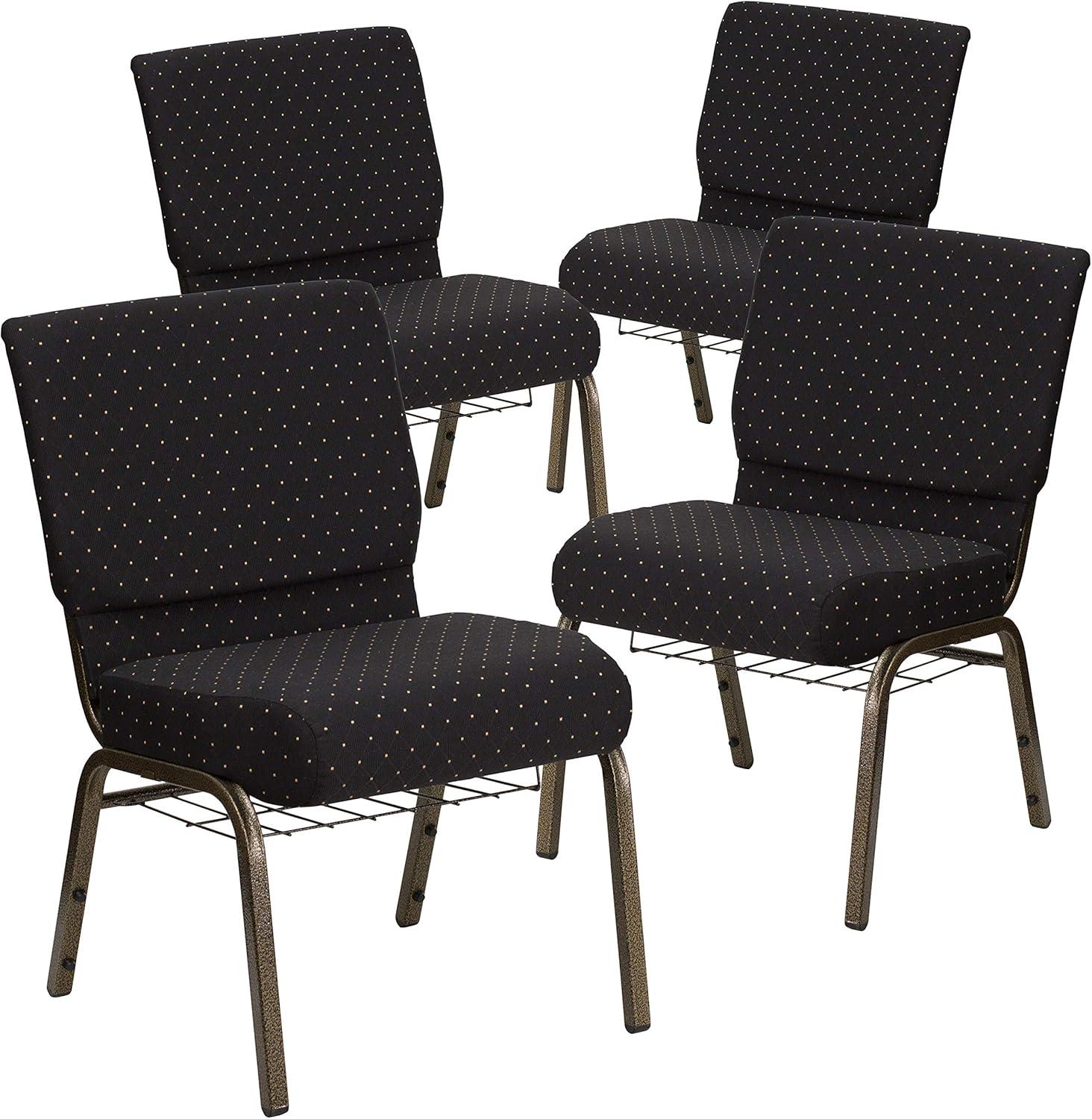 image:imageFlash Furniture 4 Pack HERCULES Series 21W Church Chair in Dark Gray Fabric with Book Rack Silver Vein FrameBlack Dot Patterned FabricGold Vein Frame