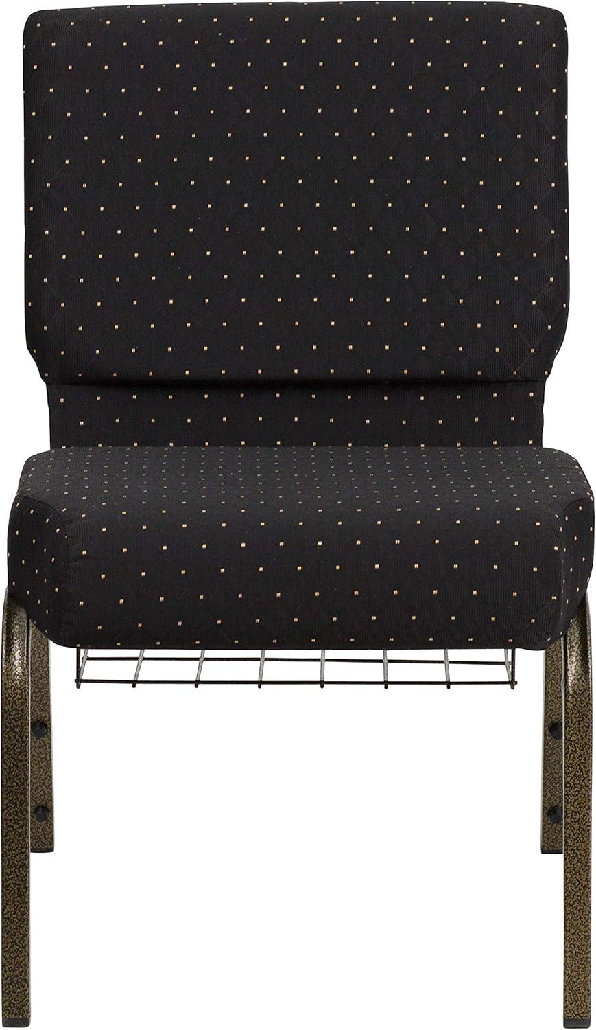 image:imageFlash Furniture 4 Pack HERCULES Series 21W Church Chair in Dark Gray Fabric with Book Rack Silver Vein FrameBlack Dot Patterned FabricGold Vein Frame