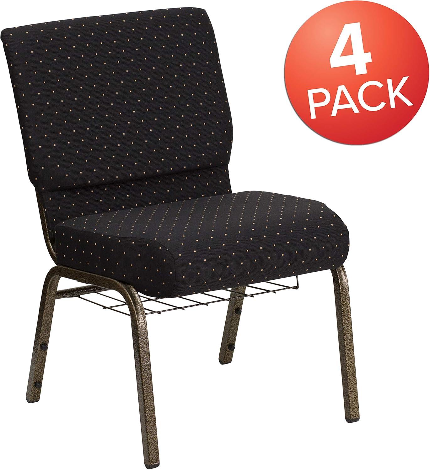 image:imageFlash Furniture 4 Pack HERCULES Series 21W Church Chair in Dark Gray Fabric with Book Rack Silver Vein FrameBlack Dot Patterned FabricGold Vein Frame
