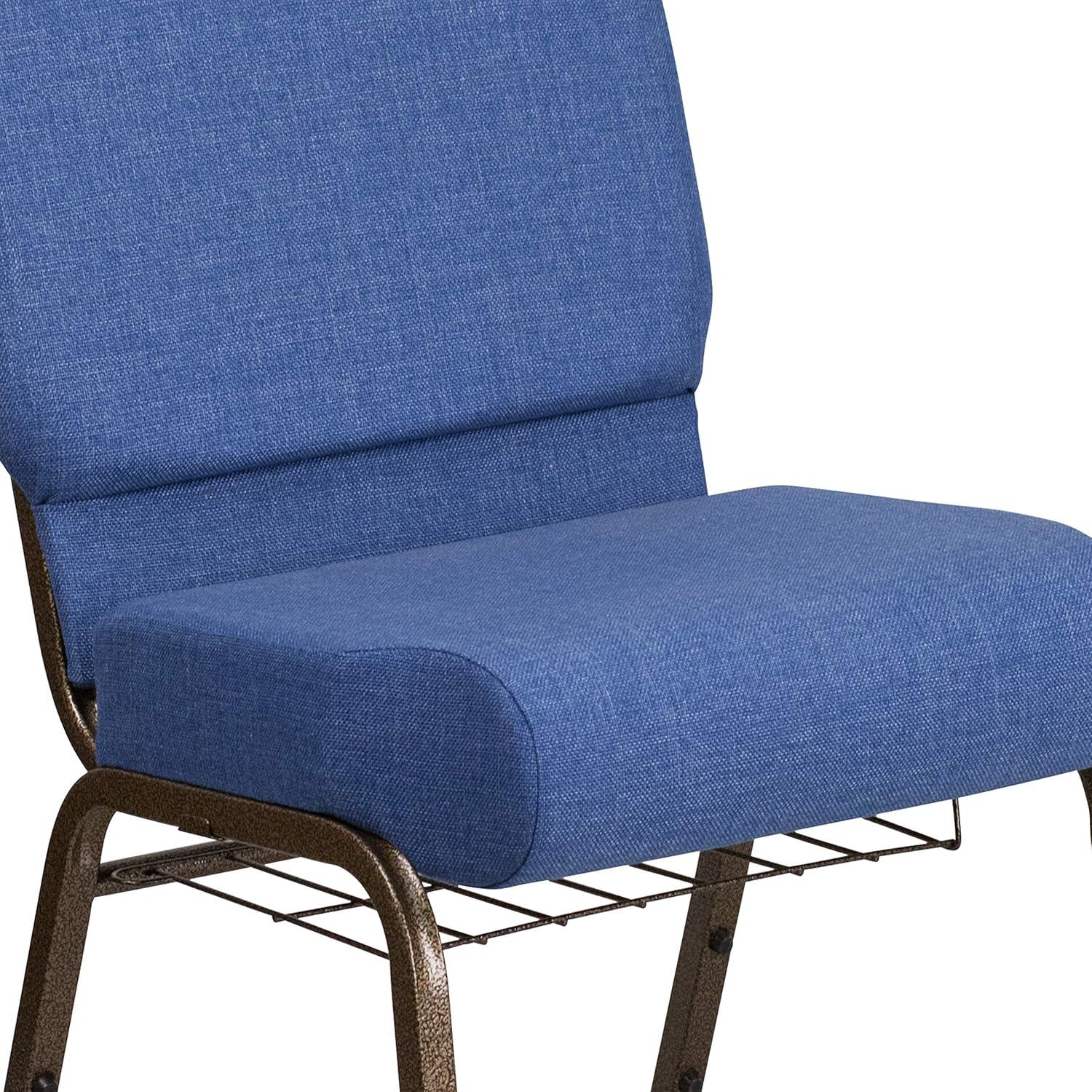 image:imageFlash Furniture 4 Pack HERCULES Series 21W Church Chair in Dark Gray Fabric with Book Rack Silver Vein FrameBlue FabricGold Vein Frame