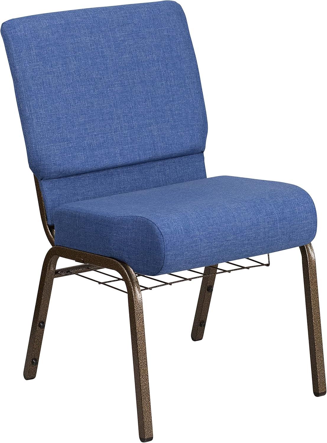 image:imageFlash Furniture 4 Pack HERCULES Series 21W Church Chair in Dark Gray Fabric with Book Rack Silver Vein FrameBlue FabricGold Vein Frame