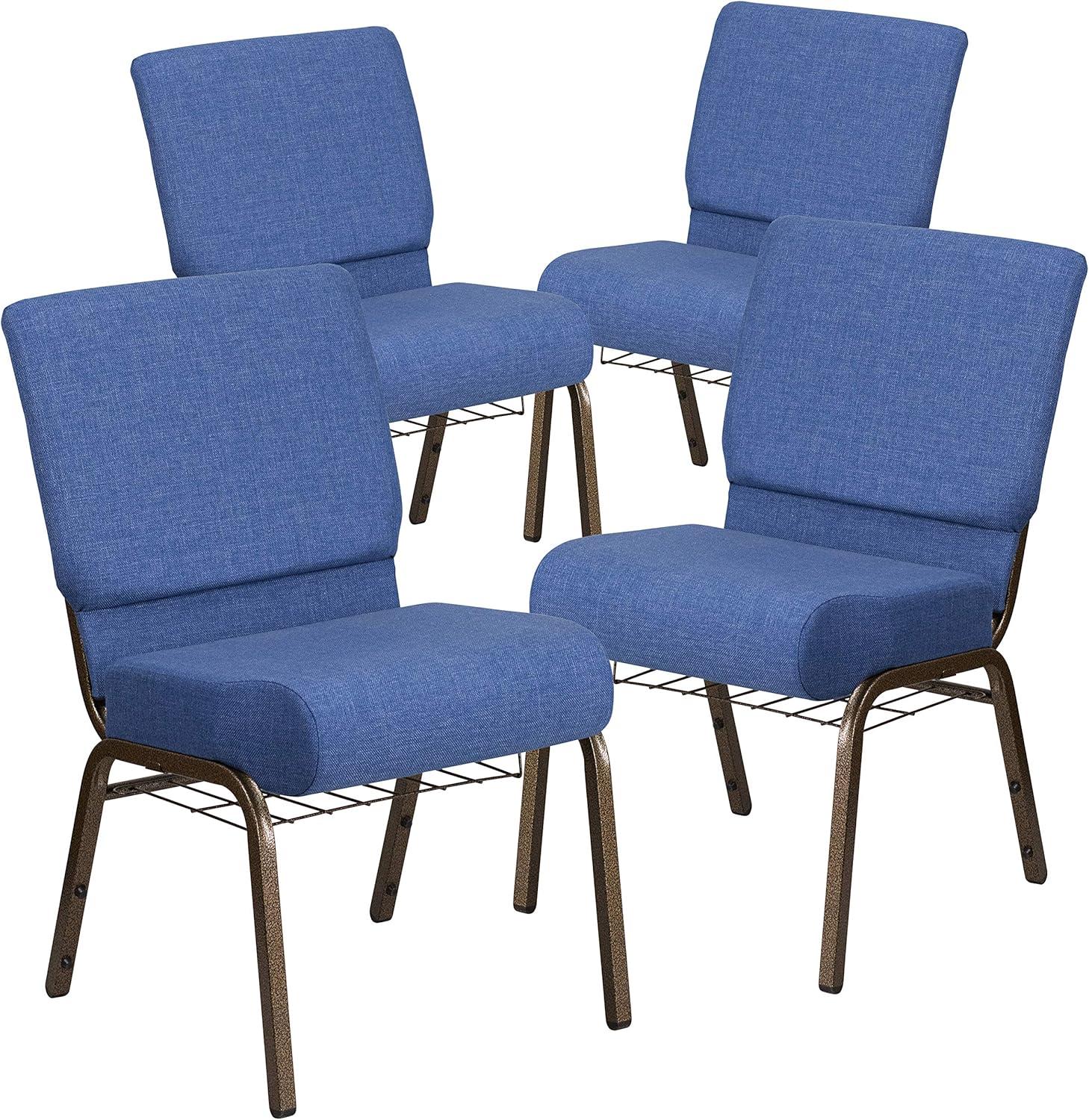 image:imageFlash Furniture 4 Pack HERCULES Series 21W Church Chair in Dark Gray Fabric with Book Rack Silver Vein FrameBlue FabricGold Vein Frame