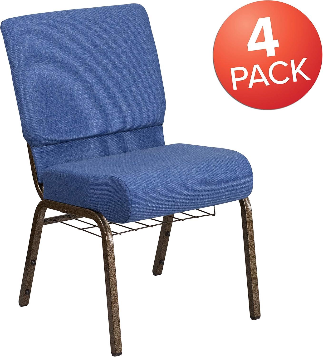 image:imageFlash Furniture 4 Pack HERCULES Series 21W Church Chair in Dark Gray Fabric with Book Rack Silver Vein FrameBlue FabricGold Vein Frame