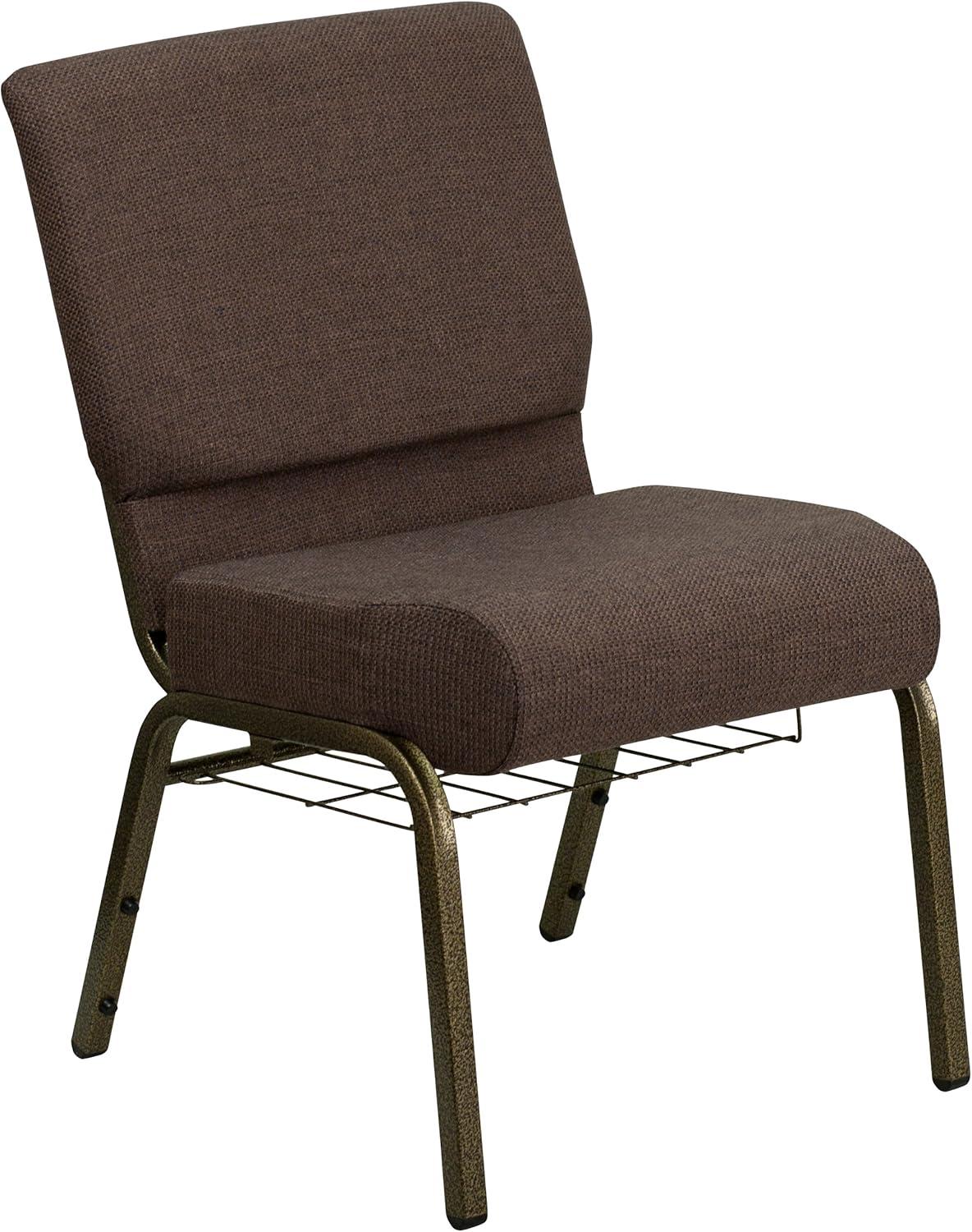 image:imageFlash Furniture 4 Pack HERCULES Series 21W Church Chair in Dark Gray Fabric with Book Rack Silver Vein FrameBrown FabricGold Vein Frame