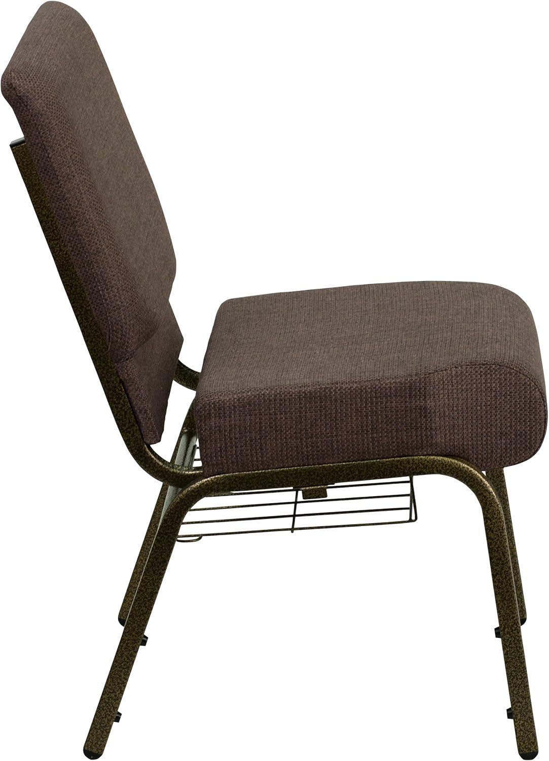 image:imageFlash Furniture 4 Pack HERCULES Series 21W Church Chair in Dark Gray Fabric with Book Rack Silver Vein FrameBrown FabricGold Vein Frame