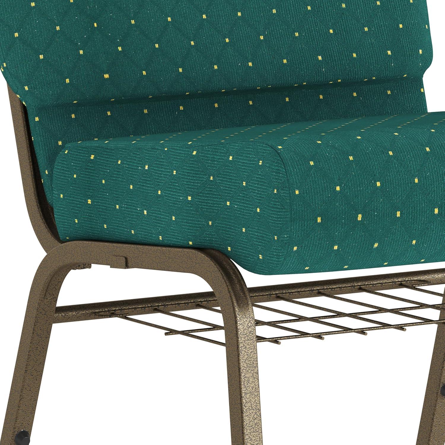 image:imageFlash Furniture 4 Pack HERCULES Series 21W Church Chair in Dark Gray Fabric with Book Rack Silver Vein FrameHunter Green Dot Patterned FabricGold Vein Frame