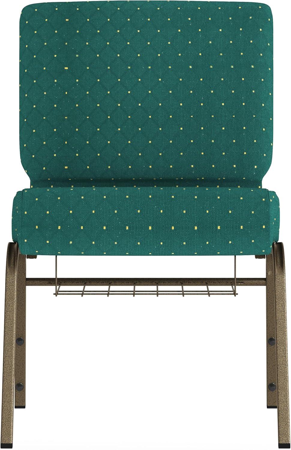 image:imageFlash Furniture 4 Pack HERCULES Series 21W Church Chair in Dark Gray Fabric with Book Rack Silver Vein FrameHunter Green Dot Patterned FabricGold Vein Frame