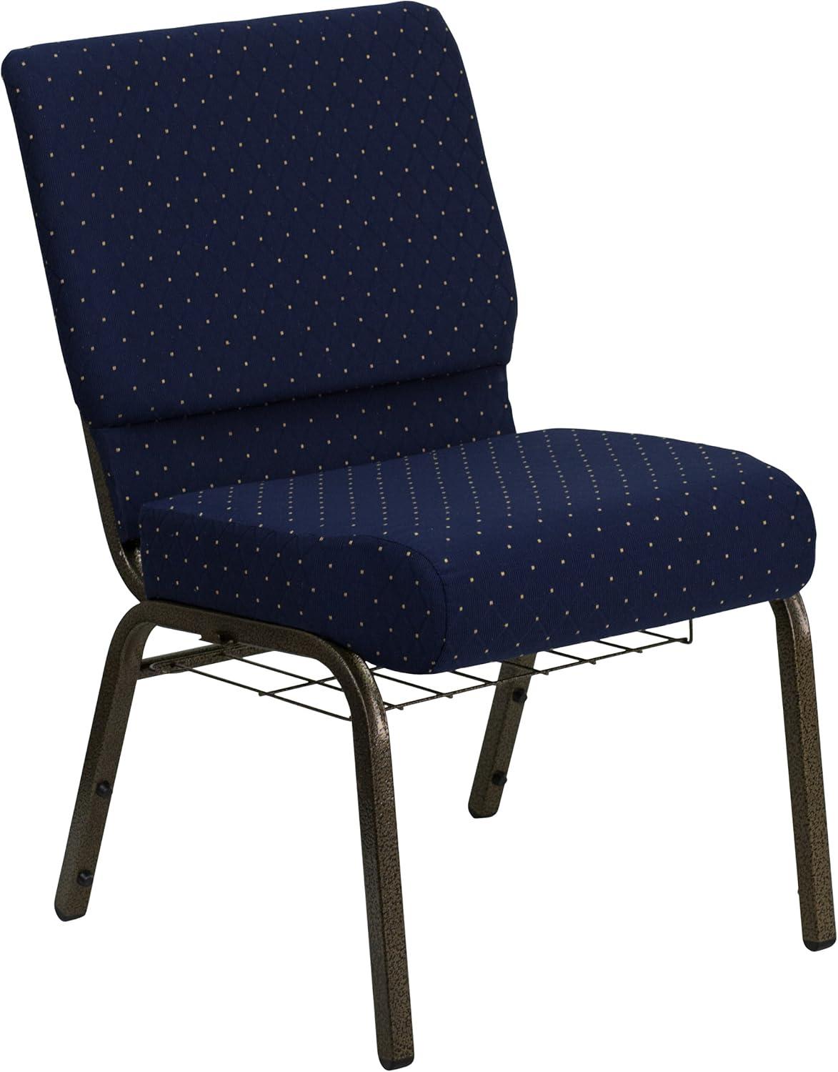 image:imageFlash Furniture 4 Pack HERCULES Series 21W Church Chair in Dark Gray Fabric with Book Rack Silver Vein FrameNavy Blue Dot Patterned FabricGold Vein Frame