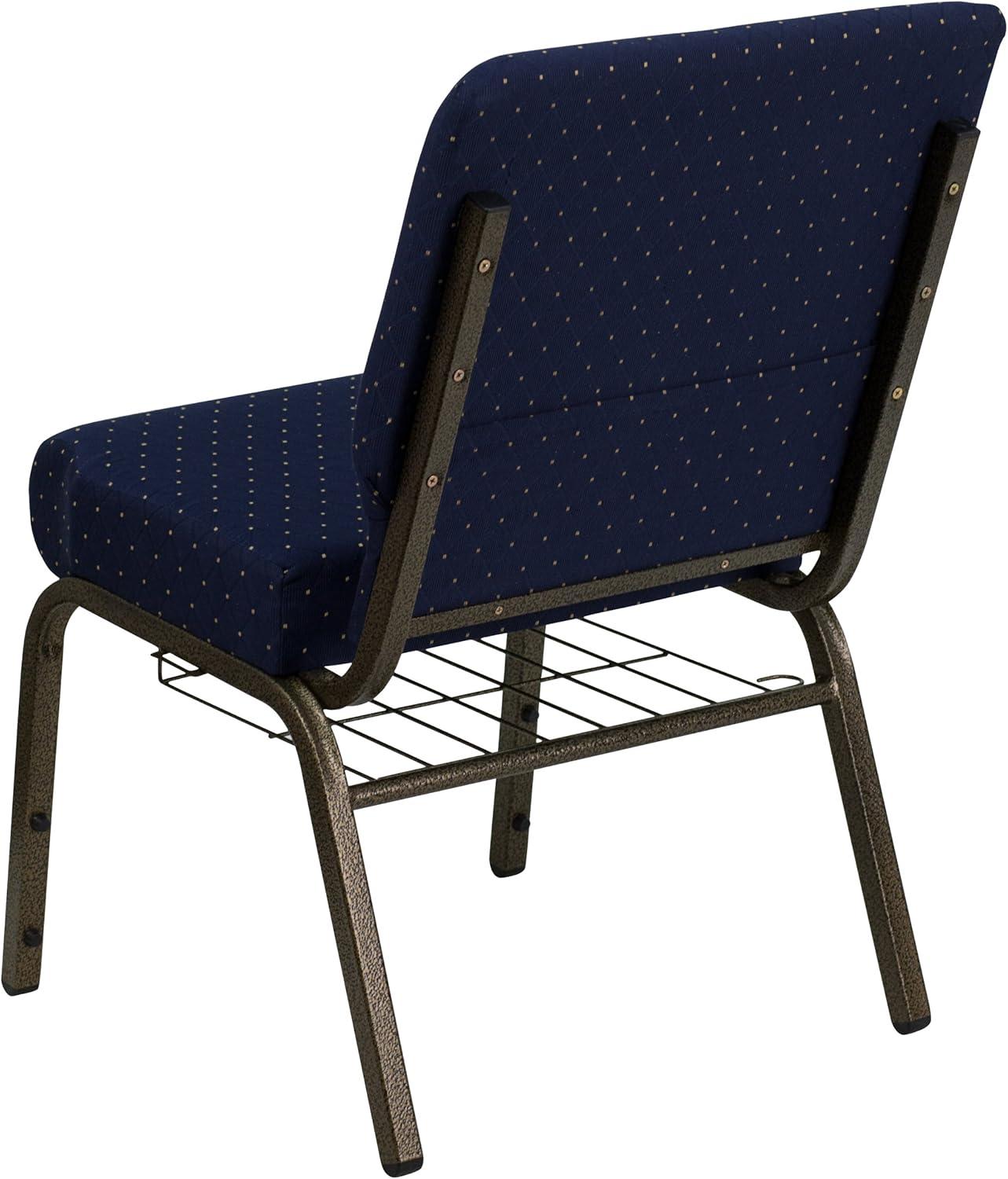 image:imageFlash Furniture 4 Pack HERCULES Series 21W Church Chair in Dark Gray Fabric with Book Rack Silver Vein FrameNavy Blue Dot Patterned FabricGold Vein Frame