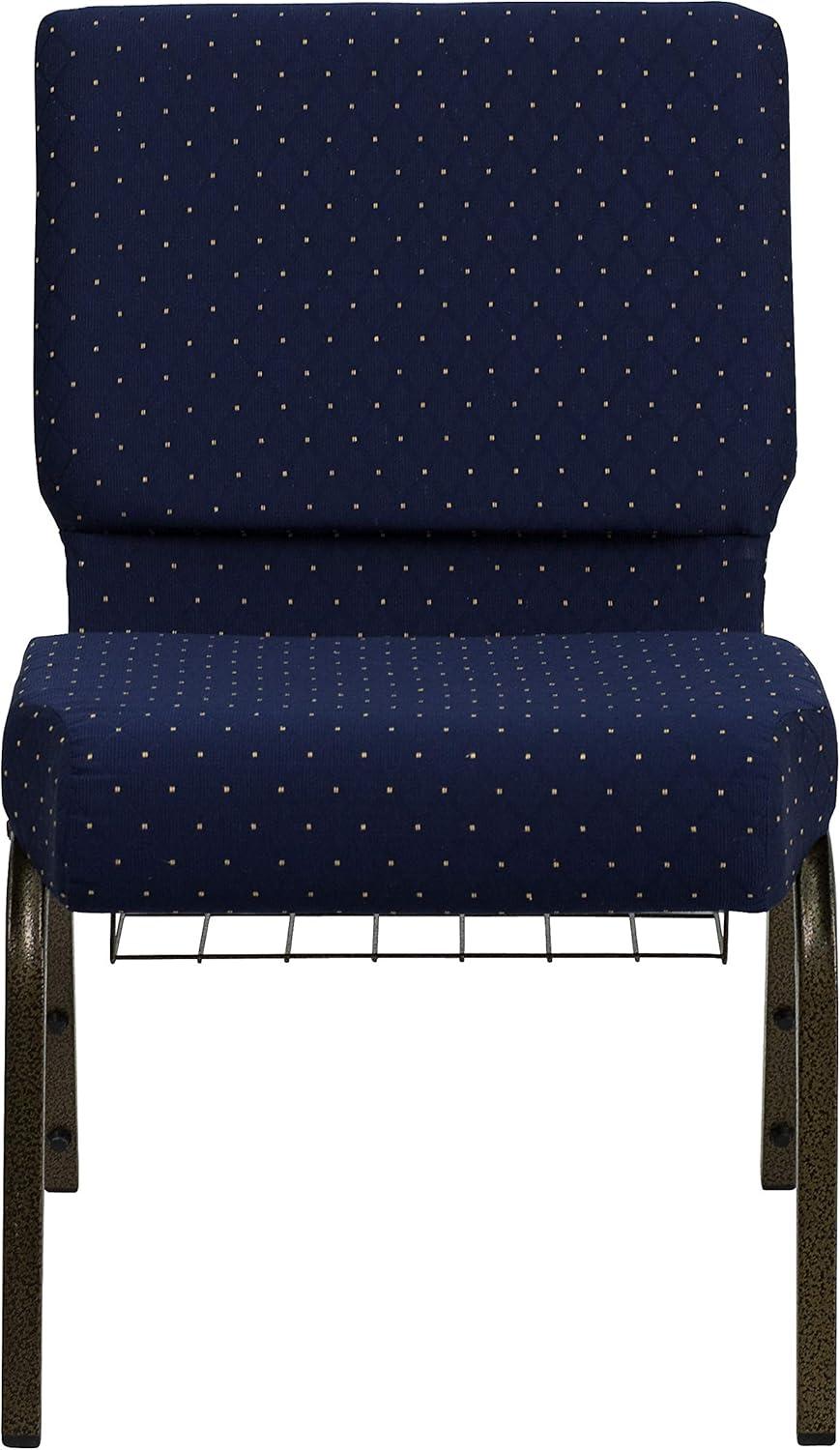 image:imageFlash Furniture 4 Pack HERCULES Series 21W Church Chair in Dark Gray Fabric with Book Rack Silver Vein FrameNavy Blue Dot Patterned FabricGold Vein Frame