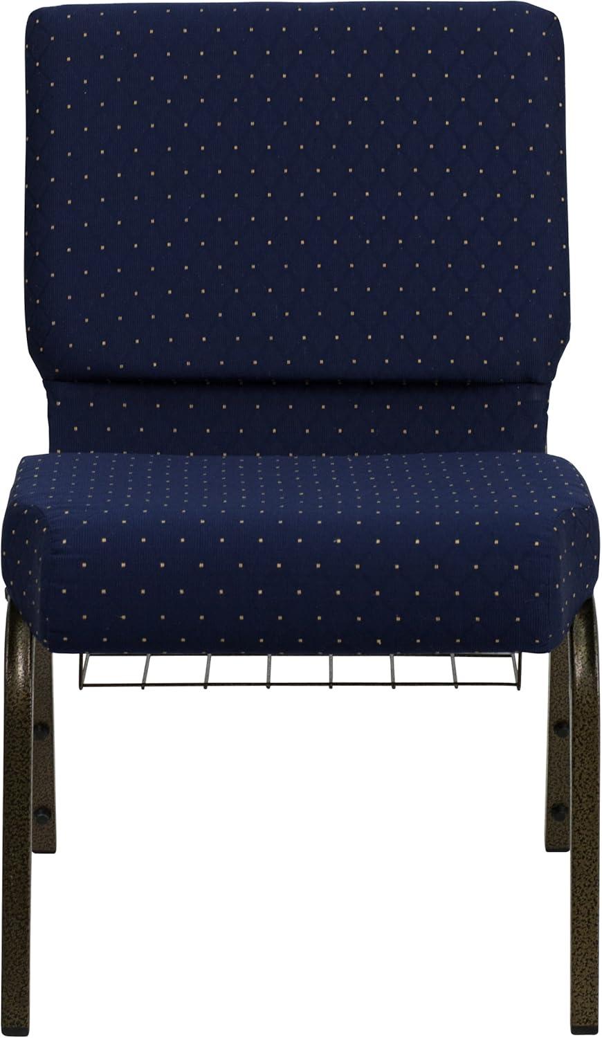 image:imageFlash Furniture 4 Pack HERCULES Series 21W Church Chair in Dark Gray Fabric with Book Rack Silver Vein FrameNavy Blue Dot Patterned FabricGold Vein Frame