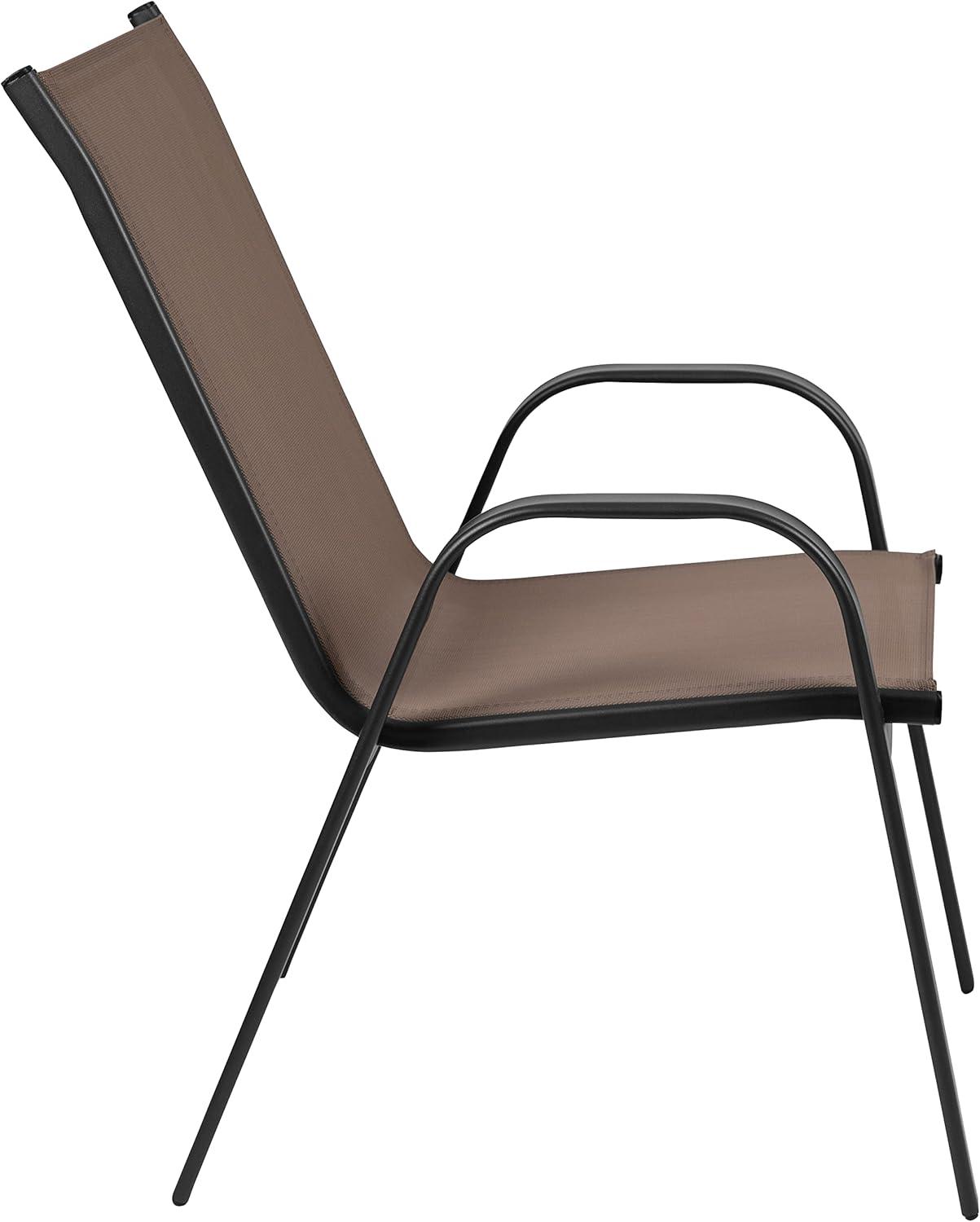image:imageFlash Furniture Brazos 5 Piece Outdoor Patio Dining Set 4 Black Flex Comfort Stack Chairs 55 Tempered Glass Patio Table with Umbrella Hole