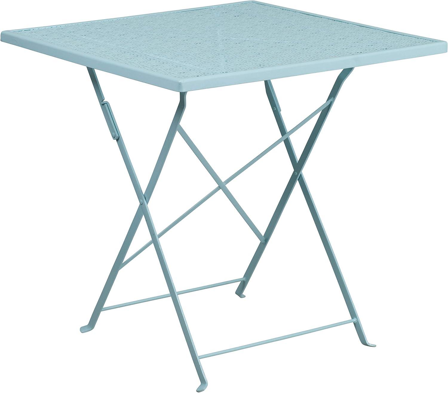 image:imageFlash Furniture Commercial Grade 28 Square Black IndoorOutdoor Steel Folding Patio Table Set with 4 Square Back ChairsSky Blue