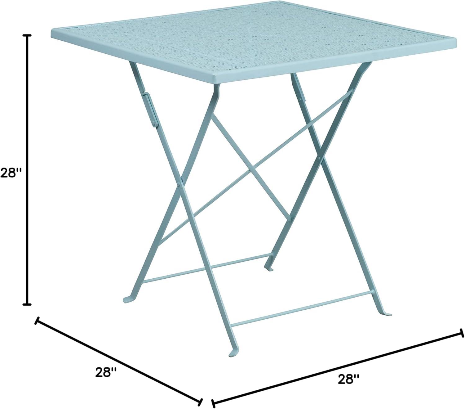 image:imageFlash Furniture Commercial Grade 28 Square Black IndoorOutdoor Steel Folding Patio Table Set with 4 Square Back ChairsSky Blue