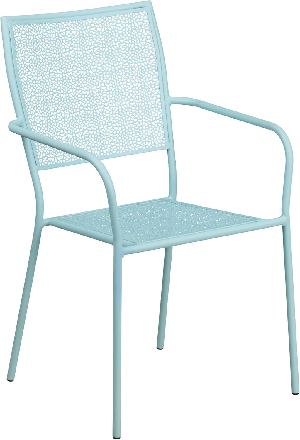 image:imageFlash Furniture Commercial Grade 28 Square Black IndoorOutdoor Steel Folding Patio Table Set with 4 Square Back ChairsSky Blue