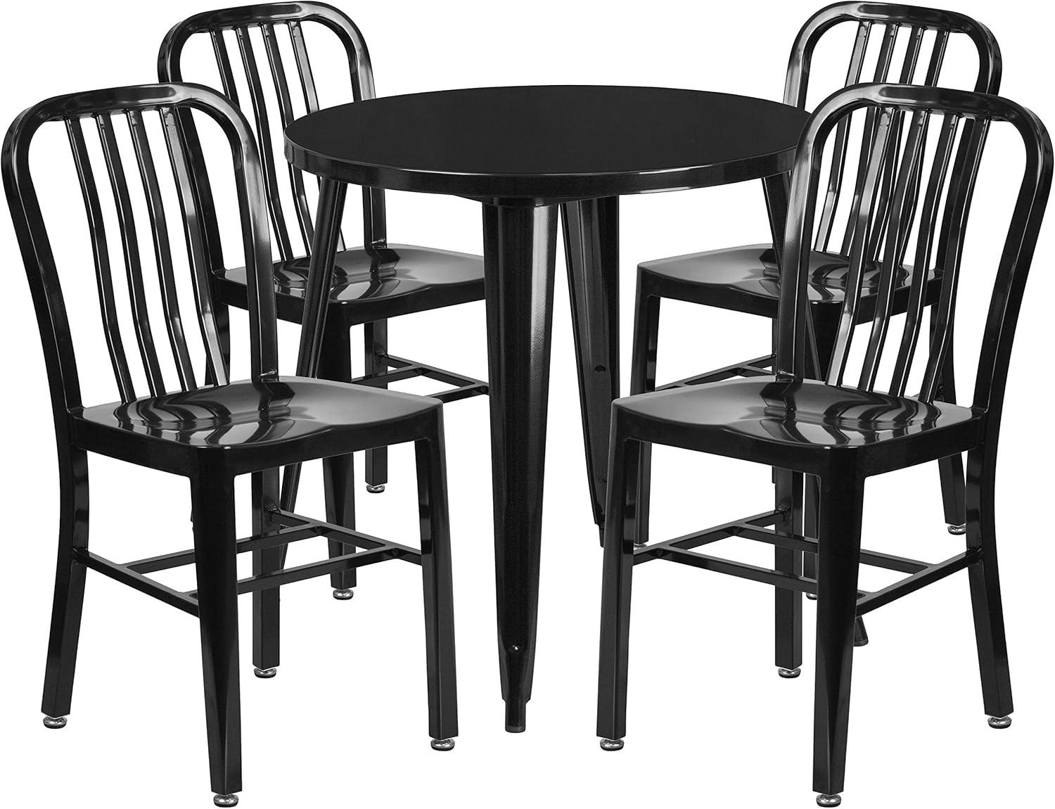 image:imageFlash Furniture Commercial Grade 30 Round Blue Metal IndoorOutdoor Table Set with 4 Vertical Slat Back ChairsBlack