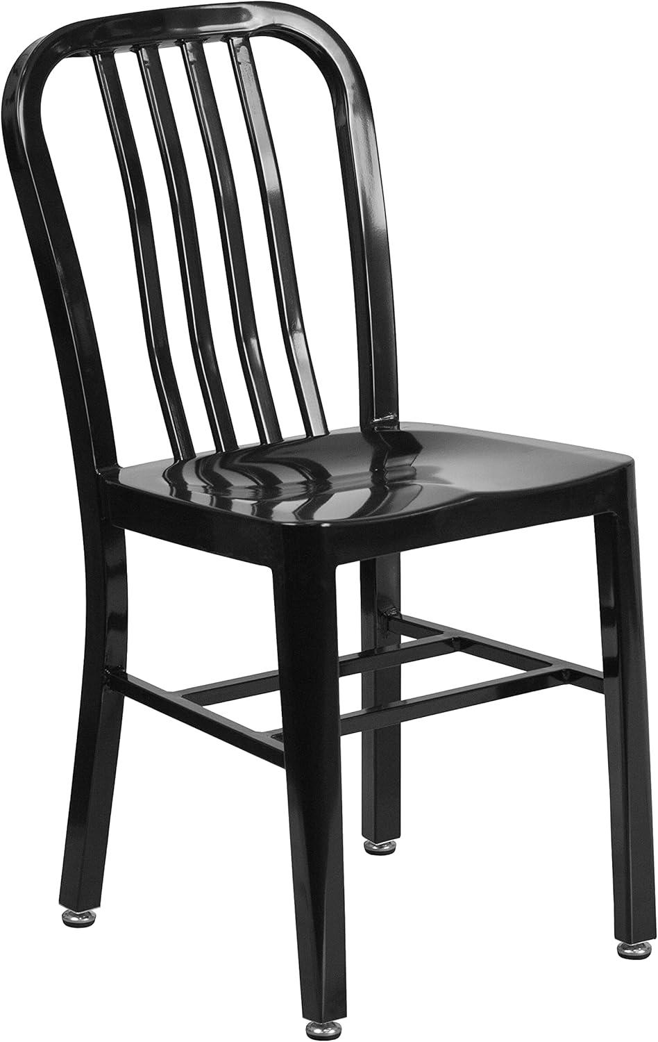 image:imageFlash Furniture Commercial Grade 30 Round Blue Metal IndoorOutdoor Table Set with 4 Vertical Slat Back ChairsBlack