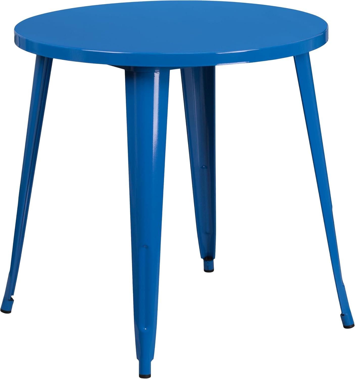 image:imageFlash Furniture Commercial Grade 30 Round Blue Metal IndoorOutdoor Table Set with 4 Vertical Slat Back ChairsBlue