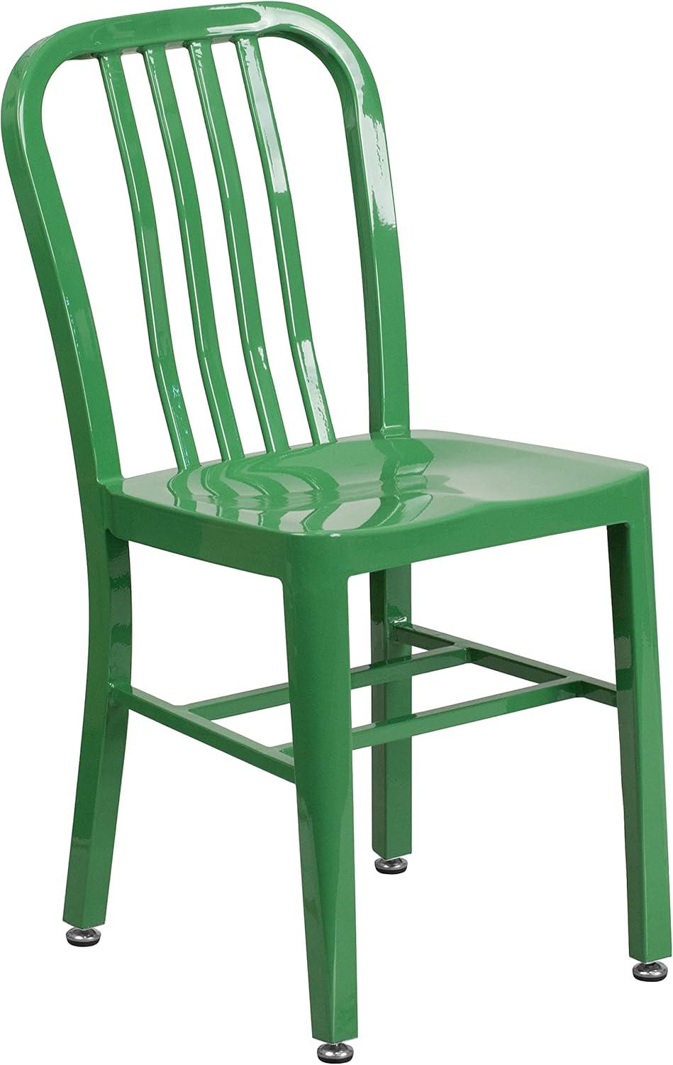 image:imageFlash Furniture Commercial Grade 30 Round Blue Metal IndoorOutdoor Table Set with 4 Vertical Slat Back ChairsGreen