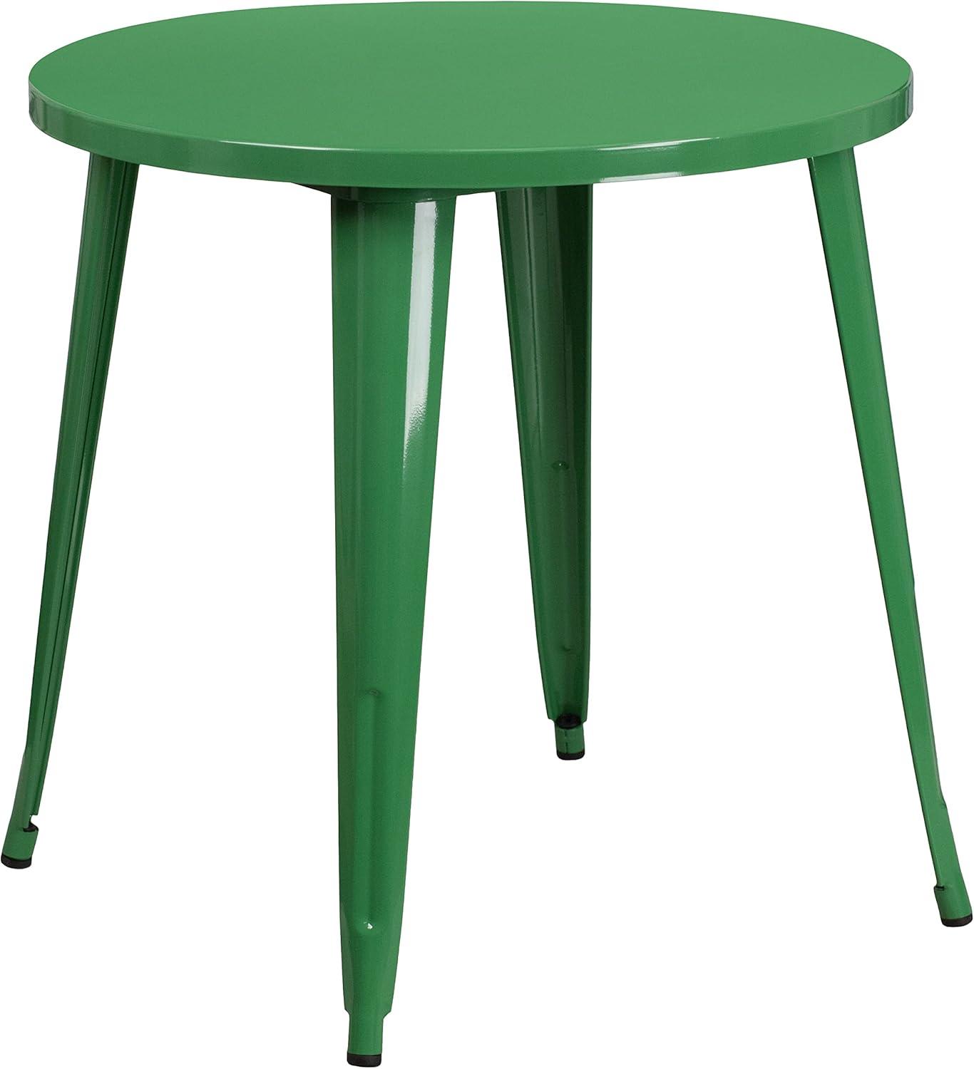 image:imageFlash Furniture Commercial Grade 30 Round Blue Metal IndoorOutdoor Table Set with 4 Vertical Slat Back ChairsGreen