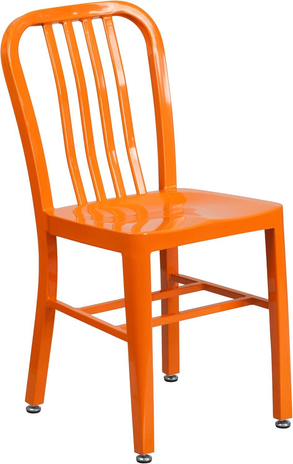 image:imageFlash Furniture Commercial Grade 30 Round Blue Metal IndoorOutdoor Table Set with 4 Vertical Slat Back ChairsOrange