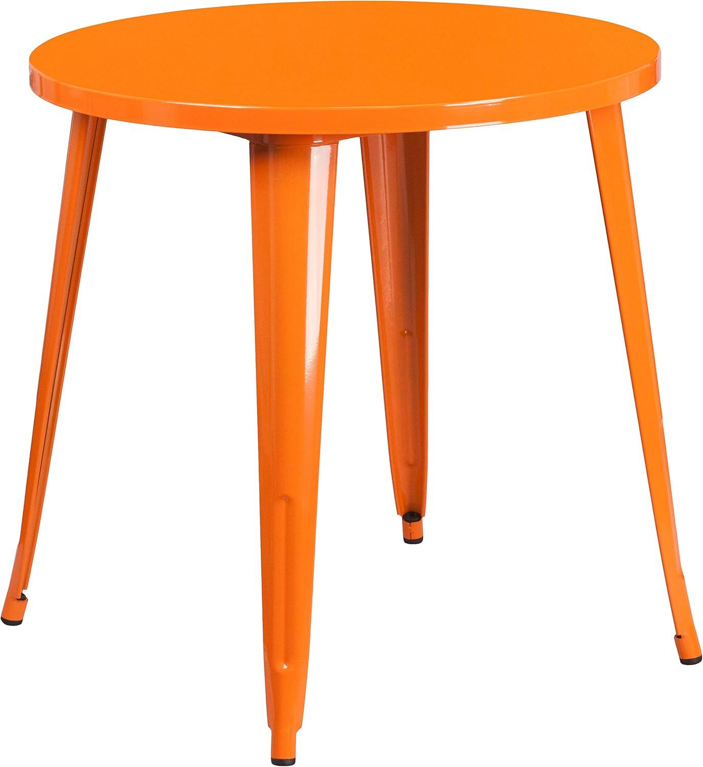 image:imageFlash Furniture Commercial Grade 30 Round Blue Metal IndoorOutdoor Table Set with 4 Vertical Slat Back ChairsOrange