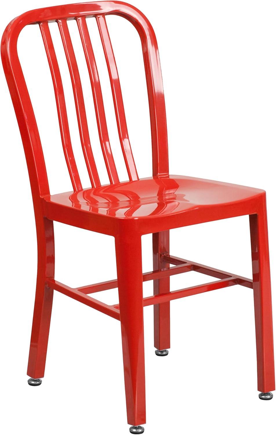 image:imageFlash Furniture Commercial Grade 30 Round Blue Metal IndoorOutdoor Table Set with 4 Vertical Slat Back ChairsRed