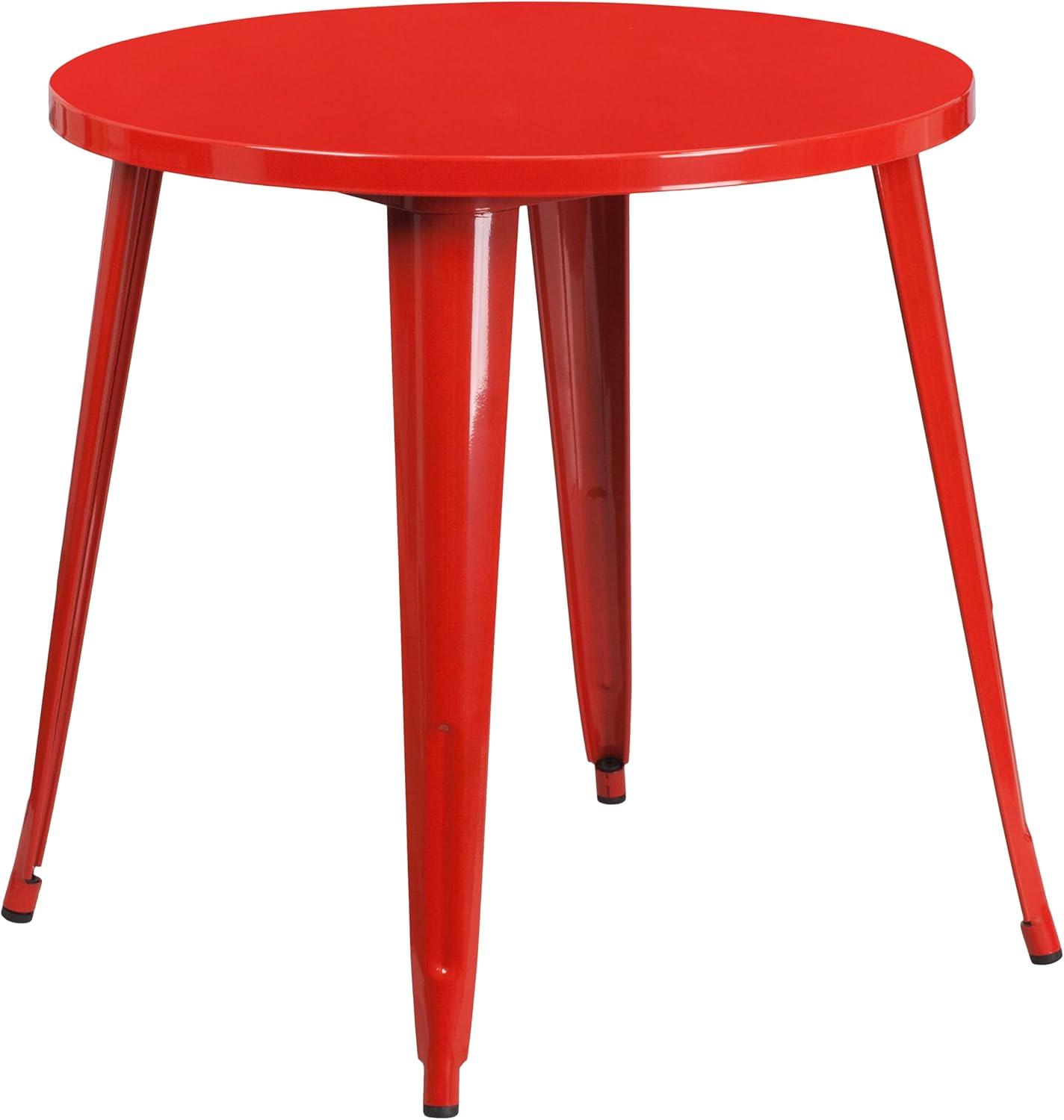 image:imageFlash Furniture Commercial Grade 30 Round Blue Metal IndoorOutdoor Table Set with 4 Vertical Slat Back ChairsRed