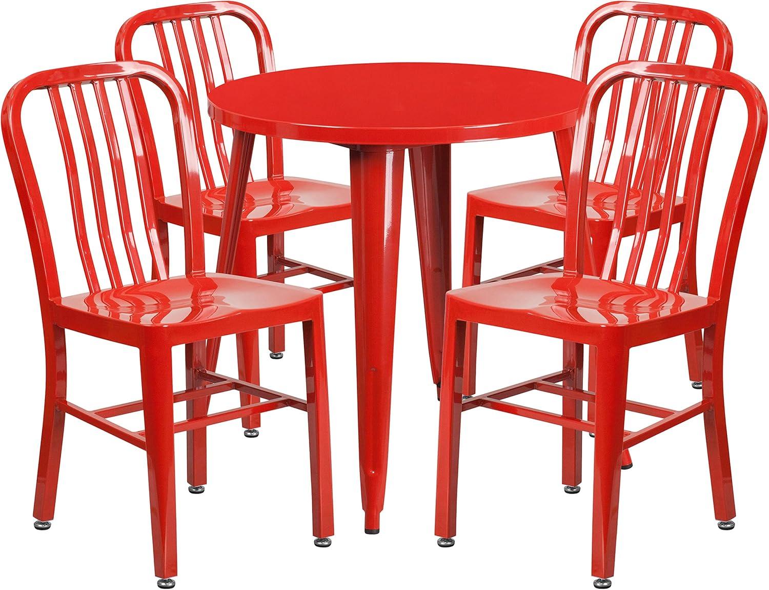image:imageFlash Furniture Commercial Grade 30 Round Blue Metal IndoorOutdoor Table Set with 4 Vertical Slat Back ChairsRed