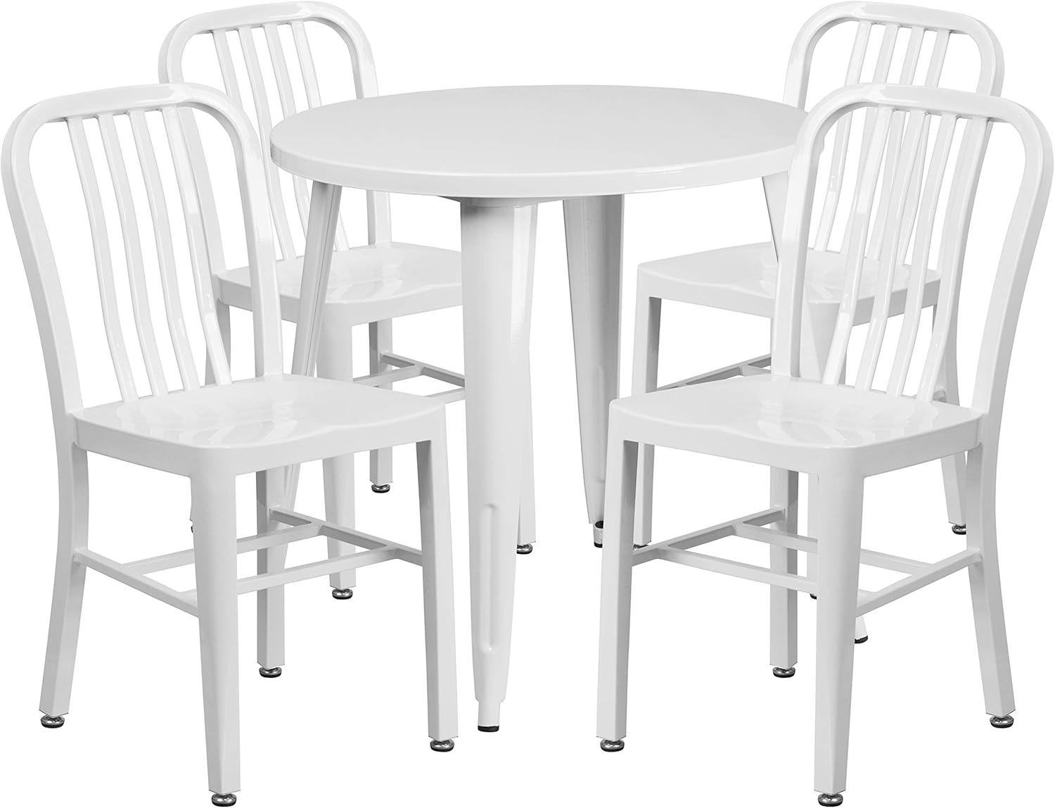 image:imageFlash Furniture Commercial Grade 30 Round Blue Metal IndoorOutdoor Table Set with 4 Vertical Slat Back ChairsWhite