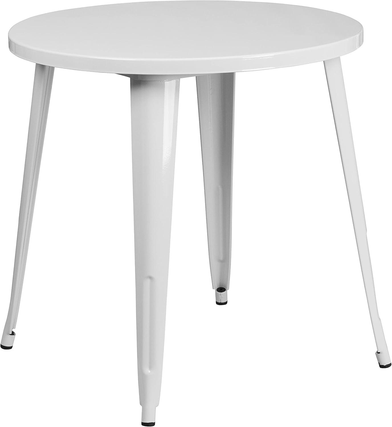 image:imageFlash Furniture Commercial Grade 30 Round Blue Metal IndoorOutdoor Table Set with 4 Vertical Slat Back ChairsWhite