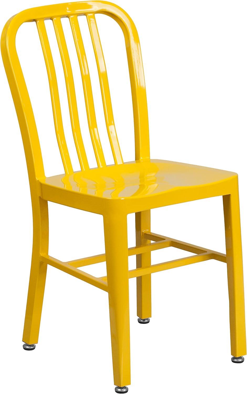 image:imageFlash Furniture Commercial Grade 30 Round Blue Metal IndoorOutdoor Table Set with 4 Vertical Slat Back ChairsYellow