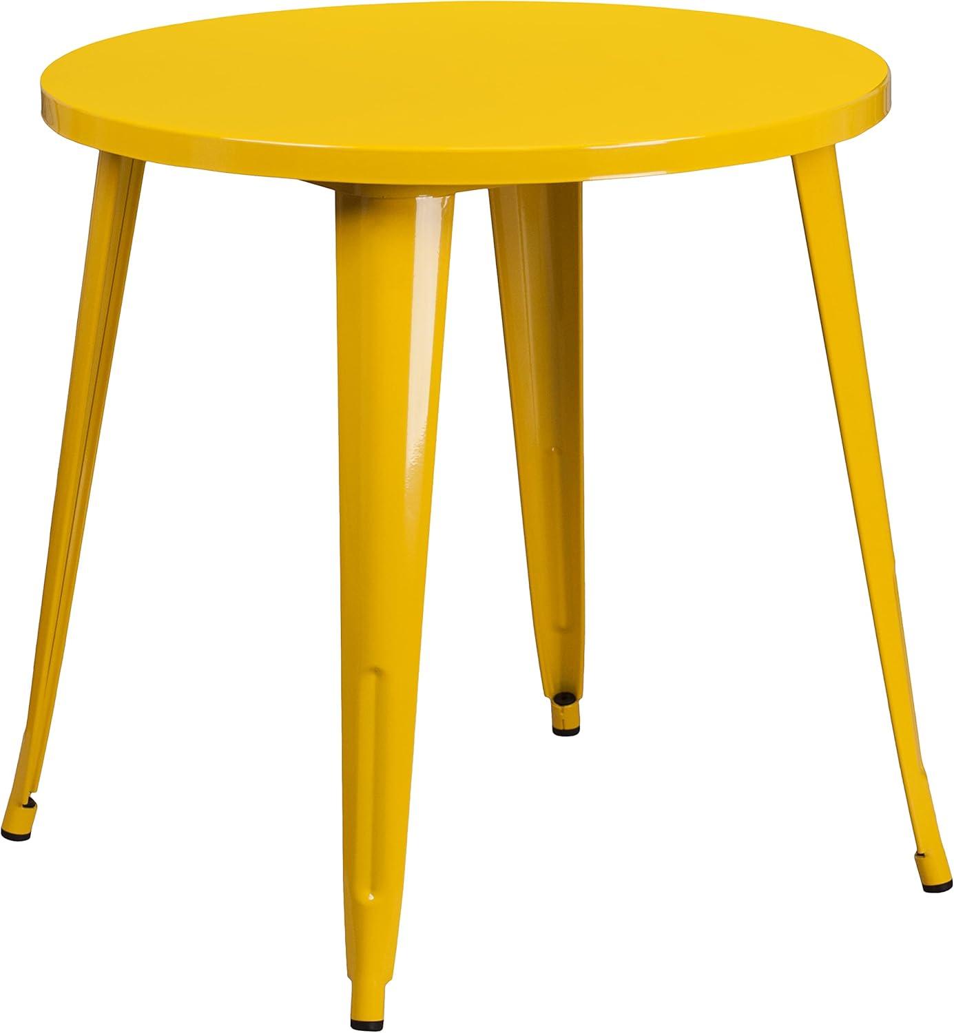 image:imageFlash Furniture Commercial Grade 30 Round Blue Metal IndoorOutdoor Table Set with 4 Vertical Slat Back ChairsYellow