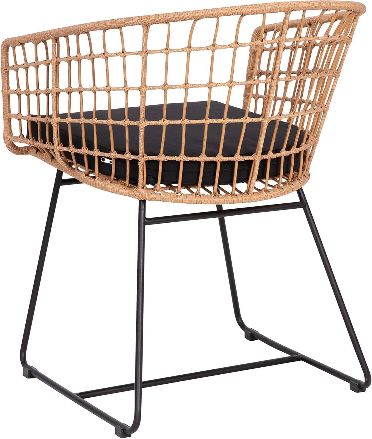 image:imageFlash Furniture Devon Set of 2 Patio Boho Club Chairs Rope with Natural Finish PE Wicker Rattan Black Seat Cushions and Sled Base IndoorOutdoor Use