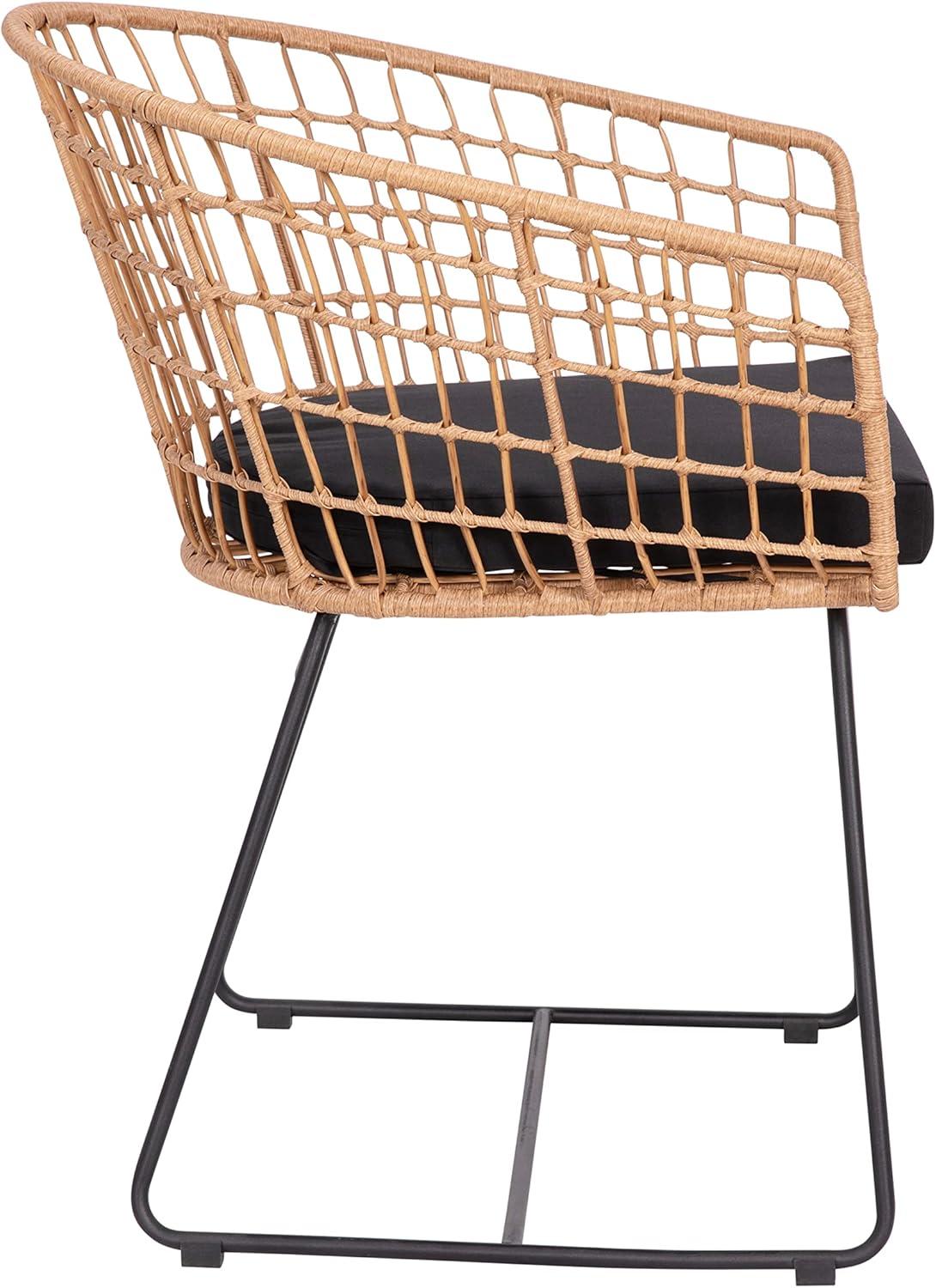 image:imageFlash Furniture Devon Set of 2 Patio Boho Club Chairs Rope with Natural Finish PE Wicker Rattan Black Seat Cushions and Sled Base IndoorOutdoor Use
