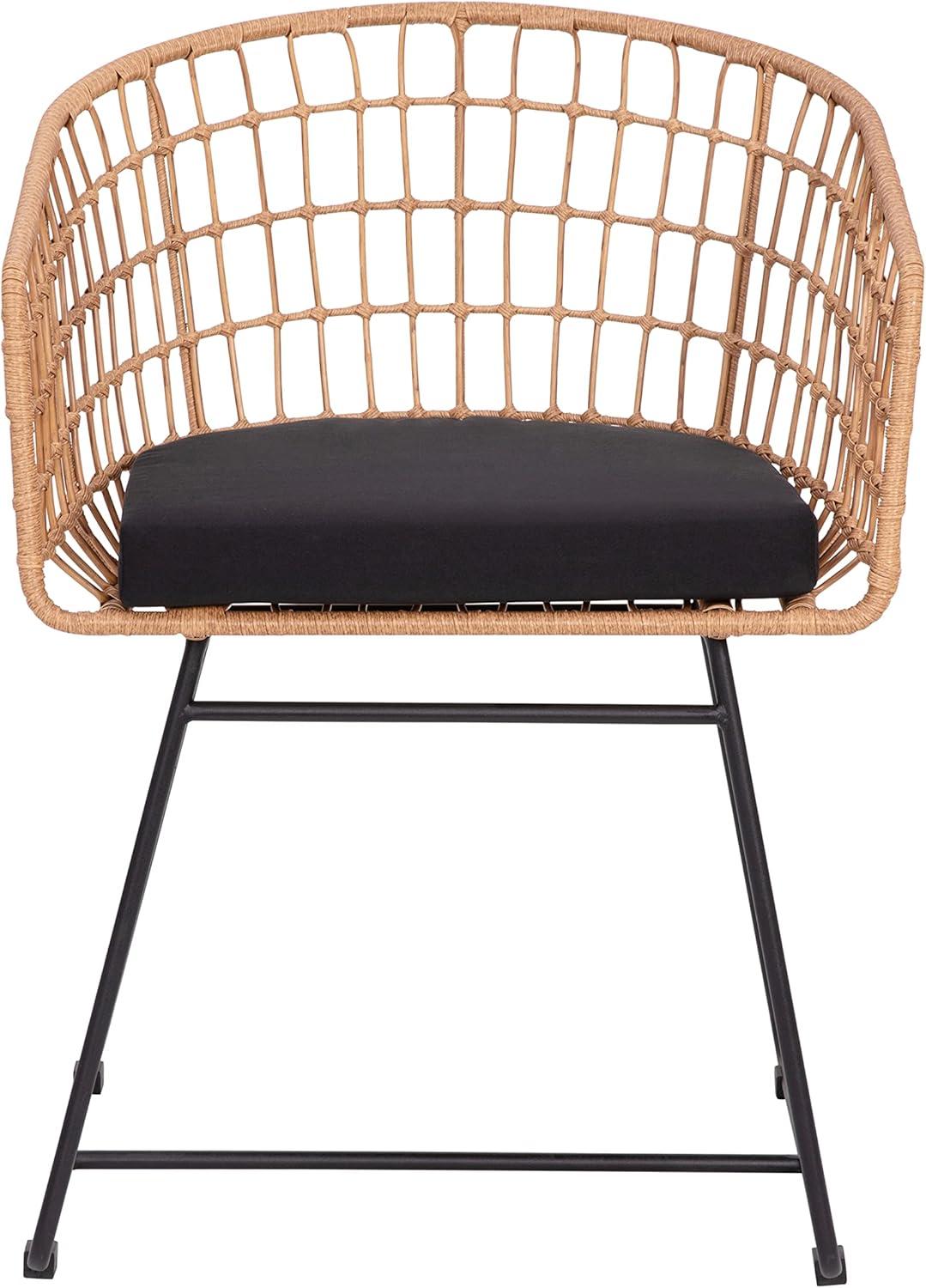 image:imageFlash Furniture Devon Set of 2 Patio Boho Club Chairs Rope with Natural Finish PE Wicker Rattan Black Seat Cushions and Sled Base IndoorOutdoor Use