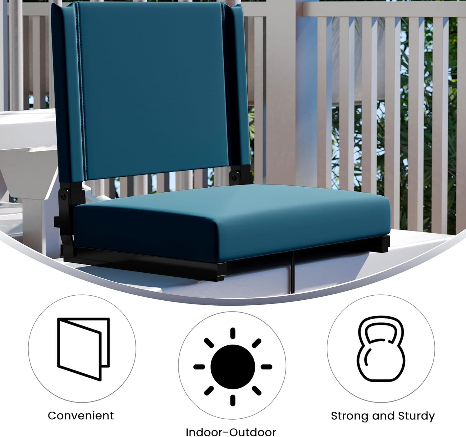 image:imageFlash Furniture Grandstand Portable Stadium Seats for Bleachers or Benches Folding Padded Stadium Chairs with Handle Pack of 2 500 lb Weight Capacity BlueTeal